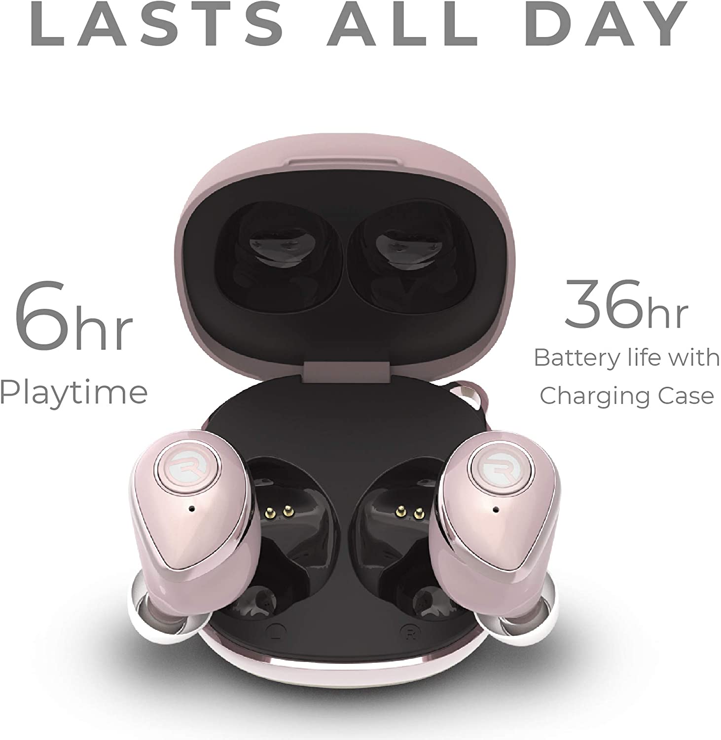 Raycon E50 Wireless Earbuds Headphones + Case Rose Gold- Certified Refurbished