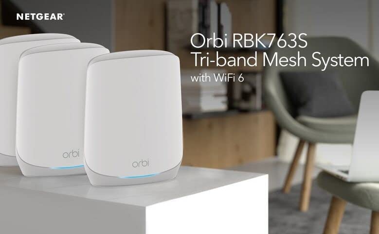 Netgear Orbi RBK763-100NAR AX5400 Tri-band WiFi 6 Mesh System, 5.4Gbps, Router + 2 Satellites - Certified Refurbished