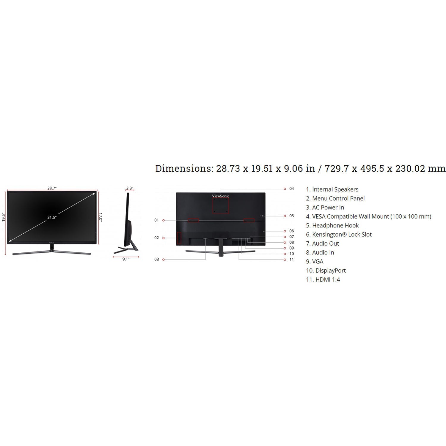 ViewSonic VX3211-2K-MHD-S 32" WQHD SuperClear IPS Monitor - Certified Refurbished